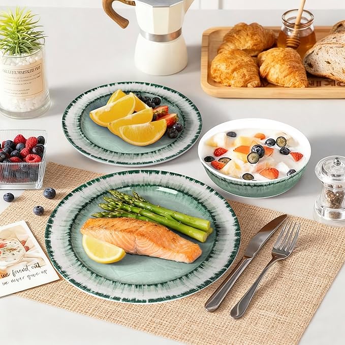 AELS Melamine Dinnerware Set of 12 Pcs Dinner Dishes Set for Indoor and Outdoor Use Dishwasher Safe Lightweight Unbreakable BPA Free Sage Green