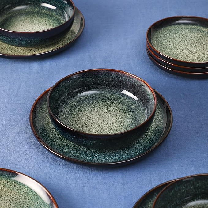 Stone Lain Remy 12-Piece Dinnerware Set Stoneware Plates and Bowls Set Dishwasher and Microwave Safe Dish Set for 4 Blue