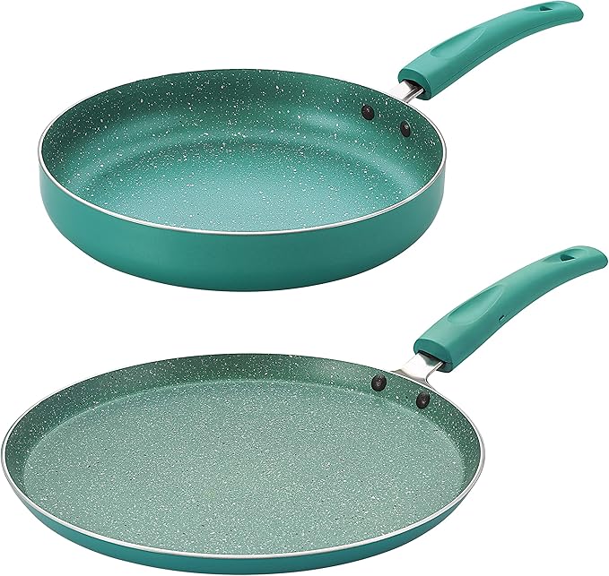 Nirlon Galaxy Induction and Gas Compatible Non Stick Aluminium 2 Piece Cookware Set [1 Flat Roti Tawa 26cm|1 Fry Pan 24cm - 1.5 Liter]