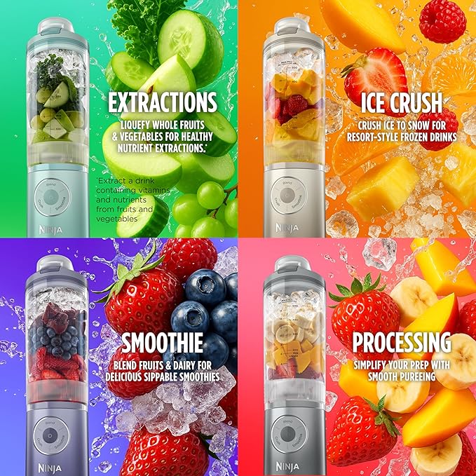 Ninja Blast Max Portable Blender + Twist &amp Go Personal Ninja Blender Smoothie Blend Ice Crush 3 Programs Cordless 22 oz removable Vessel Dishwasher Safe Leakproof Cream BC251IV