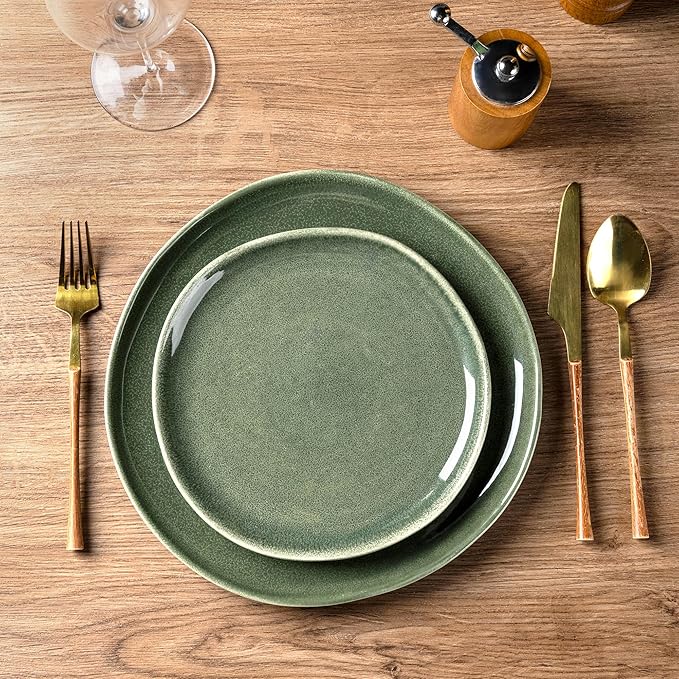 AmorArc Ceramic Dinnerware SetsHandmade Reactive Glaze Stoneware Plates and Bowls SetsHighly Scratch Resistant | Dishwasher &amp Microwave Safe Dishes SetService for 4 (12pc)