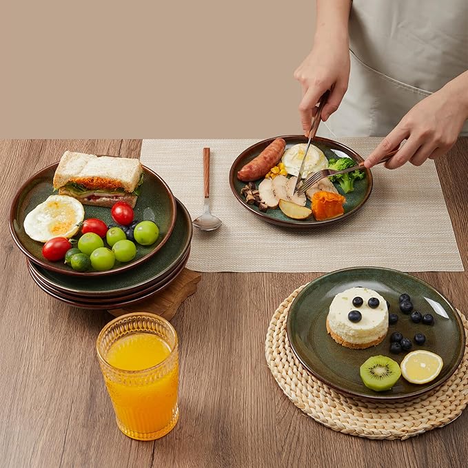 12 Piece Dinnerware Set Includes 6 Piece Salad Plate Set Combo Brown Green
