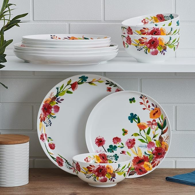 Mikasa Karina Bone China Lightweight Chip Resistant 12 Piece Dinnerware Set Service for 4