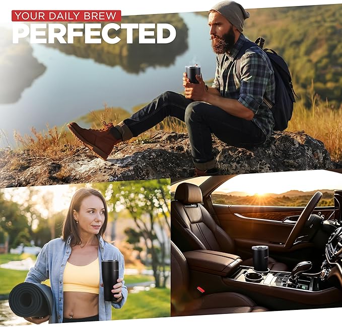 X Heated Coffee Mug 19 oz. 8 Hour Battery Life Self-Heating Adjustable Temp Controlled LCD Screen One Button Temperature Adjustment Includes Cover with Magnetic Slider (Black) (Black)