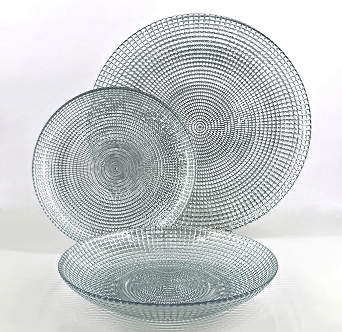 Red Pomegranate Helios Glass Dinnerware Set Set of 12 pcs Silver