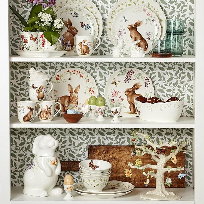 Lenox Dinnerware Set Butterfly Meadow Bunny 4-Piece Accent Plate Set Service For 4 Microwave And Dishwasher Safe Porcelain Plates Easter Plates Dish Set Home And Kitchen (Assorted 4 Pieces)