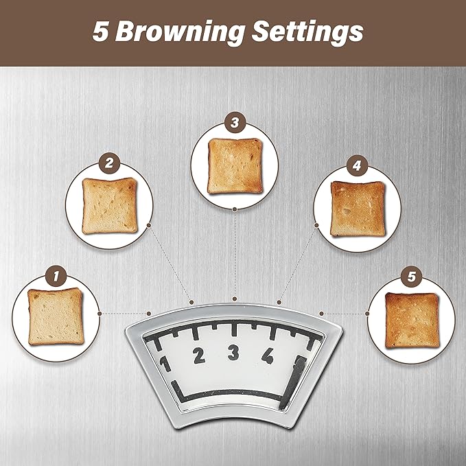 YSSOA 2-Slice Toaster with Extra Wide Slot &amp Removable Crumb Tray 5 Browning Setting and 3 Function: Bagel/Defrost/Cancel Retro Stainless-Steel Style Compact Oven for Bread &amp Waffle New B