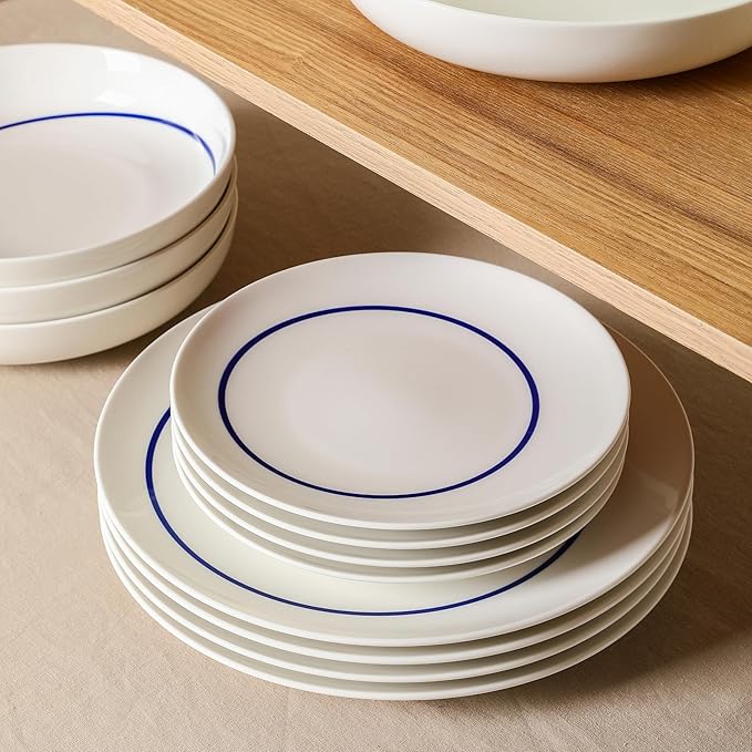 Stone Lain Luna 24-Piece Porcelain Dinnerware Set Plates and Bowls Set Dish Set for 8 Blue