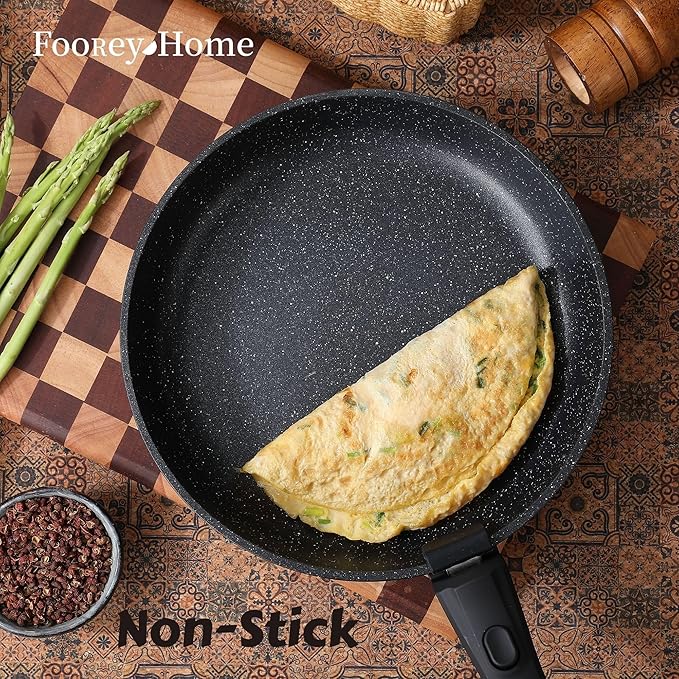 Black Pots and Pans Set Non Stick Removable Handle Ceramic Cookware Set Nonstick 9Pcs Dishwasher Oven Safe RV Kitchen Cooking Set Stackable Induction Cookware (Black 9Pcs)