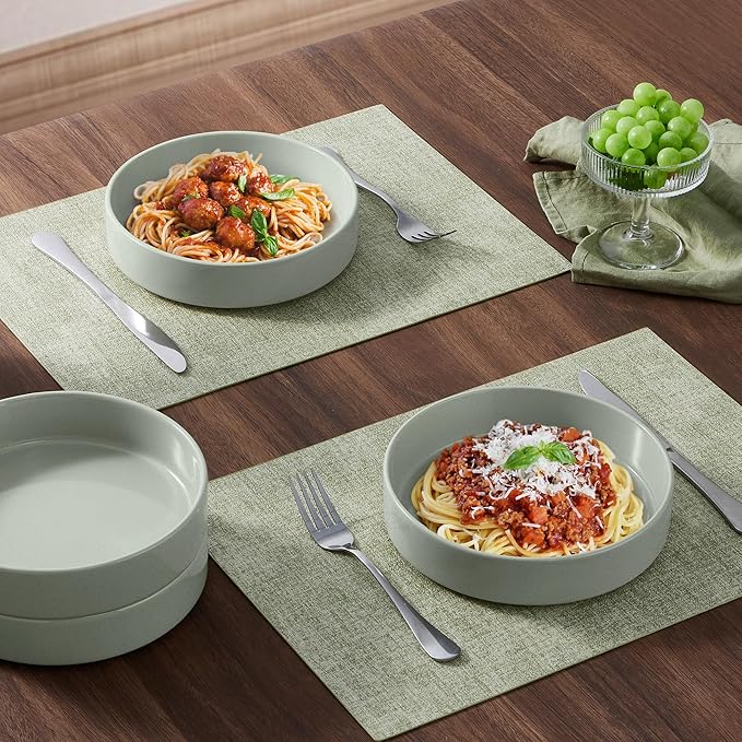 E-far Stoneware Dinnerware Sets with Pasta Bowls Set of 4 Bundle 12PCS Plates and Bowls Dish 35oz Ceramic Large Salad Bowl Plates for Serving Soup Dinner Microwave &amp Dishwasher Safe Speckled G
