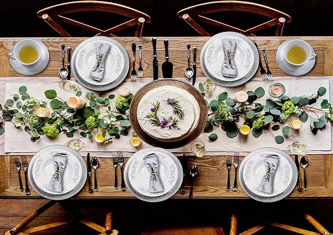 57Piece Silver Border Porcelain Dinnerware Set-Service For 8-Olympia-Mix &amp Match