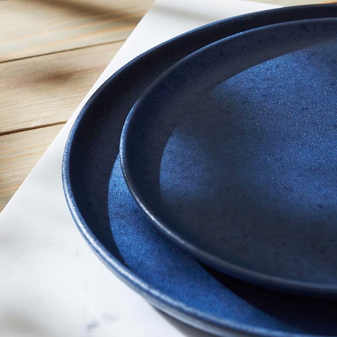 Porto by Stone Lain Macchio 24-Piece Premium Kitchen &amp Dining Dinnerware Set Stoneware Blue Matte Crafted in Portugal Dishwasher and Microwave Safe Scratch-Resistant Dish Set for 8