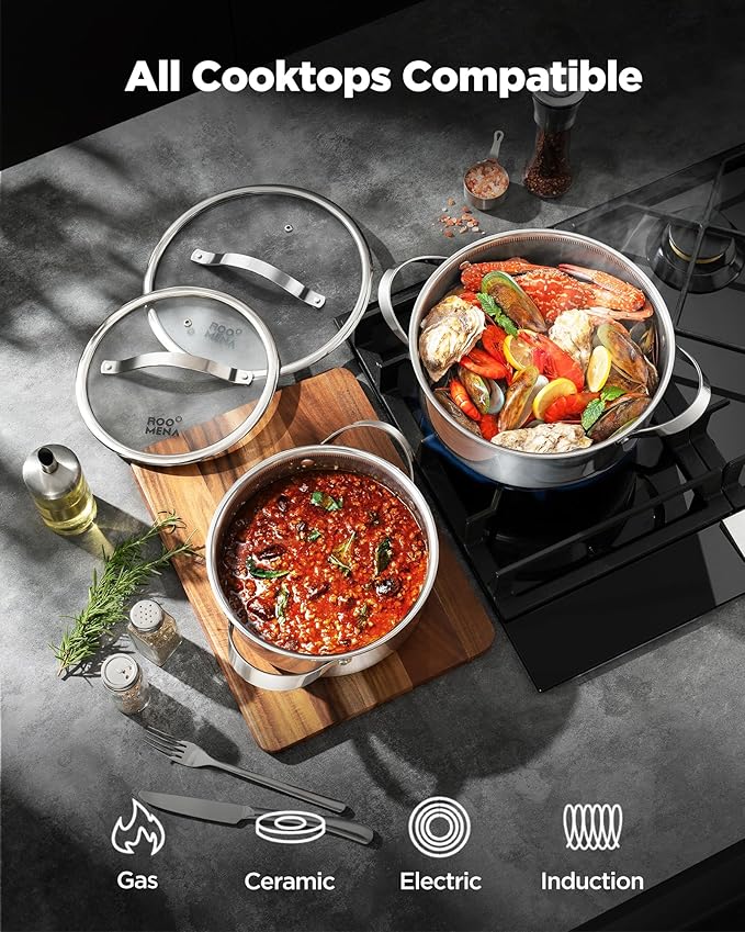 Pots and Pans Set Hybrid Stainless Steel 10PC Nonstick Tri-Ply Cookware Set w/Frying pan Dishwasher &amp Oven Safe PFOA-Free Metal Utensil Safe Suitable for All Cooktops