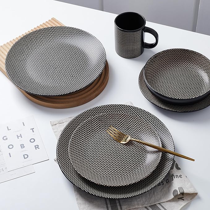 Stone Lain Daisy Stoneware 32-piece Round Dinnerware Set Brown and Black