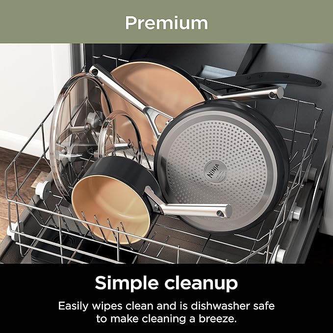 Ninja Pots and Pans Set Non Stick | Extended Life Premium Ceramic Cookware Set | 9-Piece Nonstick | PTFE Free | Oven Safe to 550°F | Induction Compatible | Frying Pan x3 | Cooking Pot x3 | CW99009