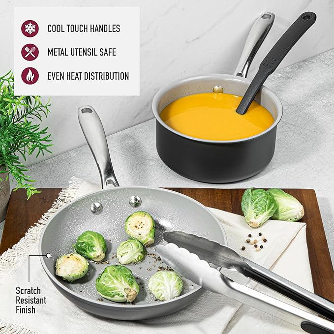 Granitestone Pro 13pcs Pots and Pans Set Non Stick Ceramic Cookware Set with 5 Utensils Premium Chef Quality Hard Anodized Exterior with Diamond and Mineral Coating Oven and Dishwasher Safe