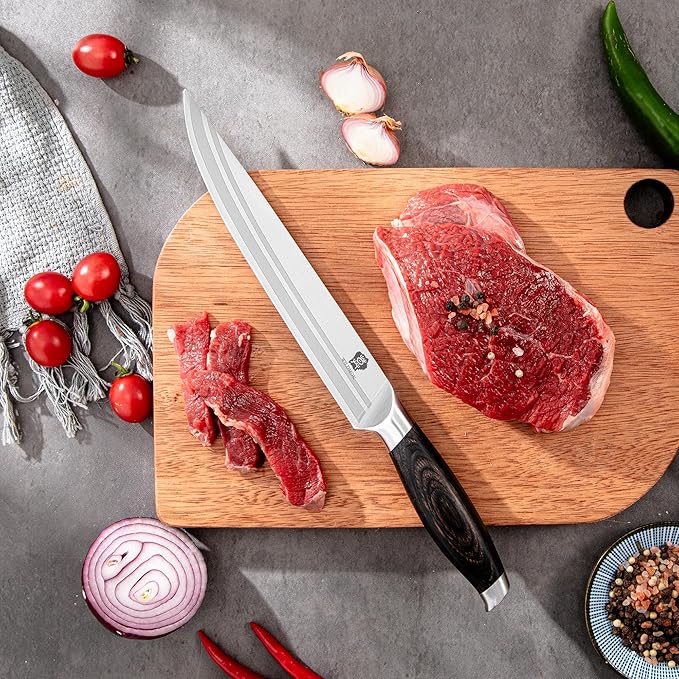 WILDMOK Carving Knife 8 Inch Profession Meat Cutting Knife German Stainless Steel BBQ Knife with Ergonomic Handle Gifts Packed