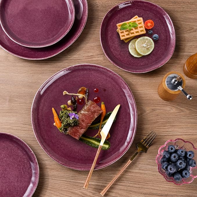 AmorArc Ceramic Dinnerware SetsHandmade Reactive Glaze Stoneware Plates and Bowls SetsHighly Scratch Resistant | Dishwasher &amp Microwave Safe Dishes SetService for 4 (12pc)
