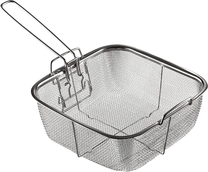 Deep Square 9.5” Nonstick Copper Pan Chef 5 Piece Set Frying Basket Steamer Tray with Bonus World Cuisine Cookbook