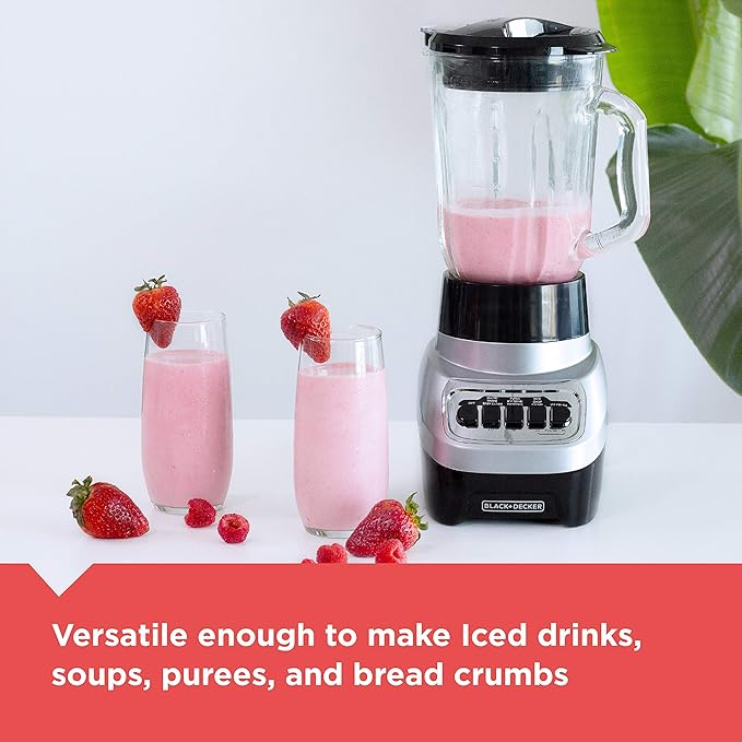 BLACK+DECKER PowerCrush Multi-Function Blender with 6-Cup Glass Jar 4 Speed Settings Silver