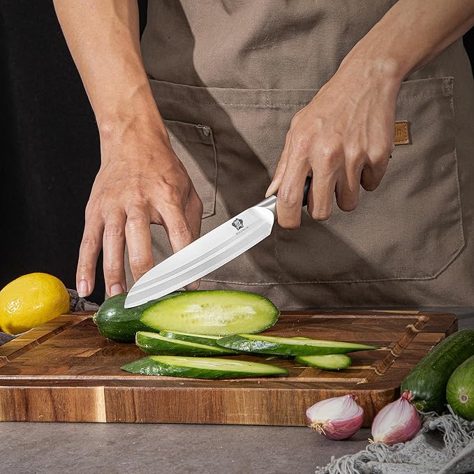 WILDMOK Knife Set 7 Piece Kitchen Knife Set with Block Wooden German Stainless Steel Sharp Chef Knife Set with Sharpener