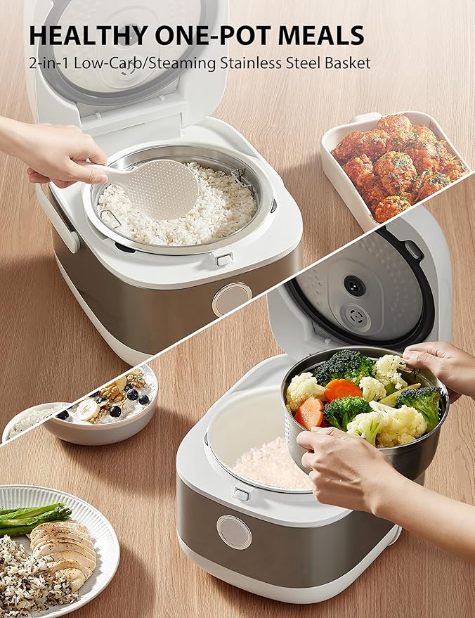 TOSHIBA Induction Heating Rice Cooker - Low Carb Low Sugar Digital Steamer 5.5 Cups (Uncooked) 8 Cooking Functions 24H Timer &amp Auto Keep Warm Silvery white