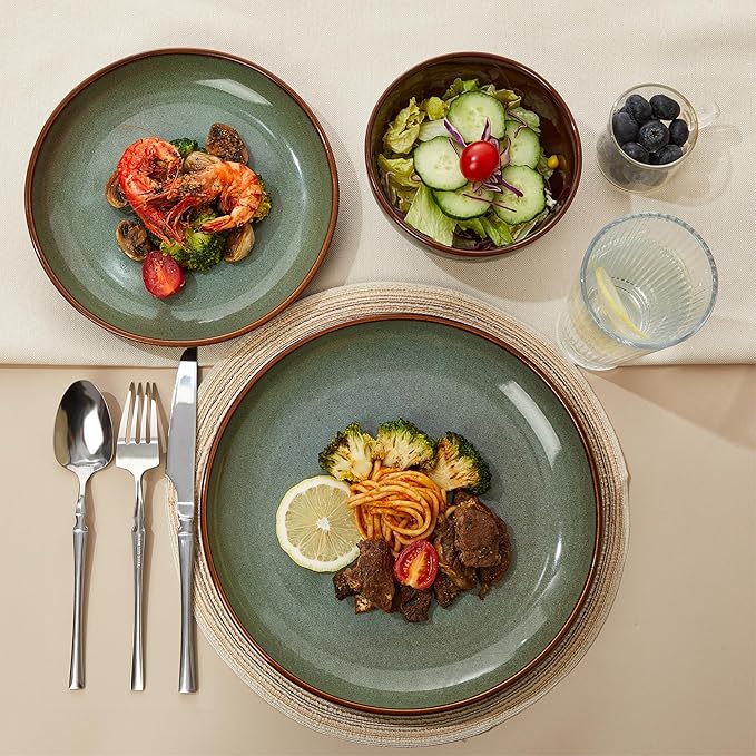 36 Piece Stoneware Dinnerware Sets Ceramic Plates and Bowls Set Microwave &amp Dishwasher Safe Kitchen Dish Set Modern Dinner Salad Plates | Cereal Bowls for 12 Dishware Sets Sage Green
