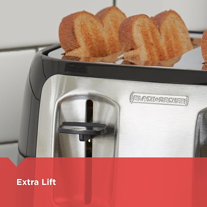 BLACK+DECKER 4-Slice Toaster Extra Wide Slots 7 Shade Settings 1400 Watts Frozen and Bagel Buttons Toast Shade Selector Extra Lift