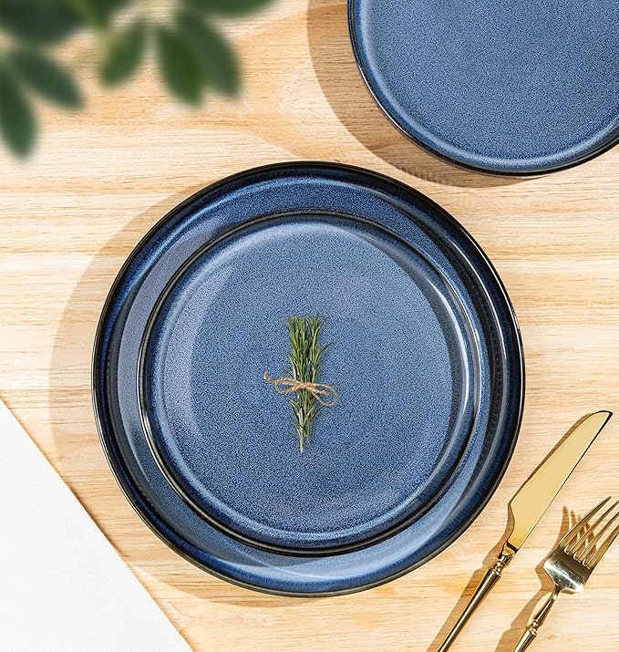 TheTerra Ceramic Dinnerware Sets for 6 18 Pieces Porcelain Lightweight Speckled Plates and Bowls Sets Scratch Resistant Dish Set Oven &amp Microwave &amp Dishwasher Safe Starry Blue