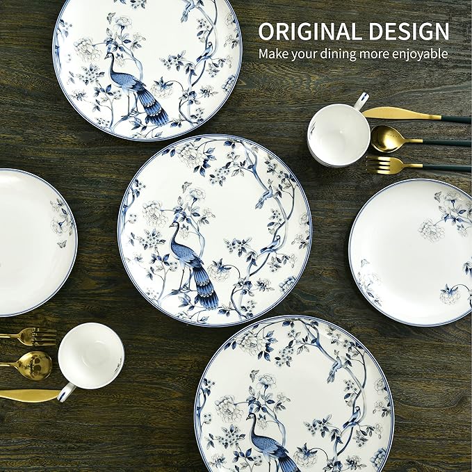 16 PCS Top-Grade Bone China Dinnerware Set for 4Jingdezhen Blue and White Porcelain Kitchen Bowls Dinner Table Plates Coffee Cups