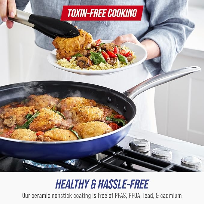 Blue Diamond 20 Piece Nonstick Cookware Set Diamond Ceramic Pots &amp Pans Dishwasher &amp Metal Utensil Safe Non Toxic PFAS-Free Kitchen Cooking Sauce &amp Saute Pans Oven &amp Broiler to 60