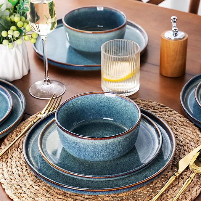 AmorArc Ceramic Dinnerware Sets for 4Round Reactive Glaze Stoneware Plates and Bowls SetHighly Scratch Resistant Dishware | Dishwasher &amp Microwave Safe Dishes SetService for 6 (18pc)