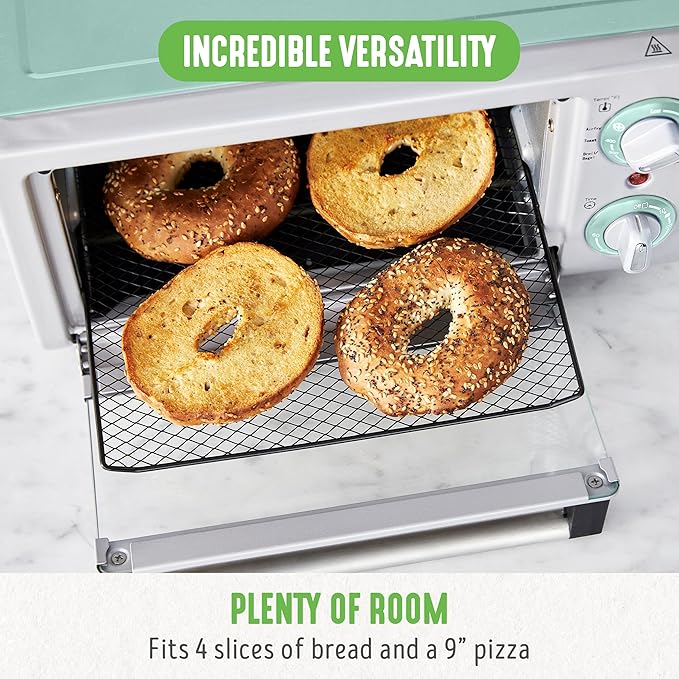 GreenLife Countertop Toaster Oven Air Fryer Stainless Steel Healthy Ceramic Nonstick PFAS Free Tray &amp Basket Bake Broil Reheat Adjustable Temp &amp Time Control Auto Shutoff Turquoise