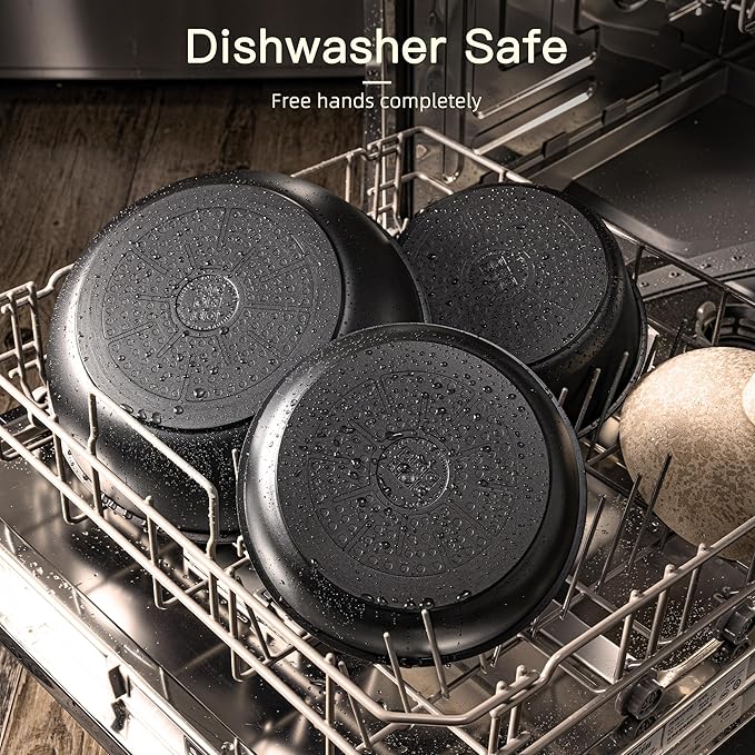 Astercook Non Stick RV Pots and Pans Ceramic Kitchen Cookware Set with Detachable/Removable Handle Oven Safe Induction Ready Stackable Black 21 pcs