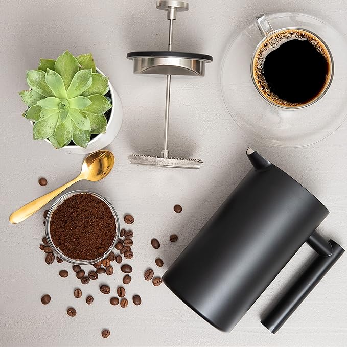 Mixpresso Black Stainless Steel French Press Coffee Maker 26 Oz 770 ml Double Wall Insulated French Press Stainless Steel Easy Clean Tea Brewer Easy Press Durable Metal Coffee Press