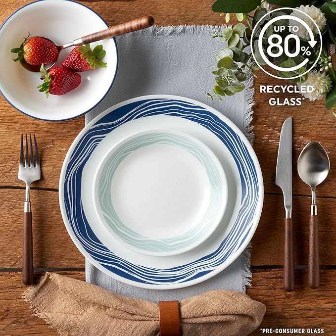 Corelle Vitrelle 18 Piece Glass Dinnerware Sets Service for 6 Triple Layer Chip &amp Crack Resistant Glass Plate and Bowl Sets Acadia