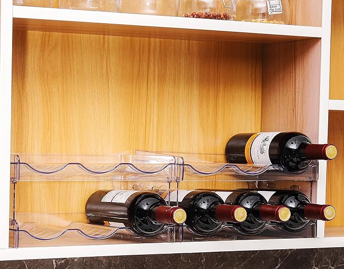 IEEK 4 Pack Stackable Wine and Water Bottle Holder Free-Standing Fridge Wine Bottle Organizers Clear Plastic Water Bottle Holder for CabinetRefrigeratorPantryKitchen CountertopsHolds 12 Bottles