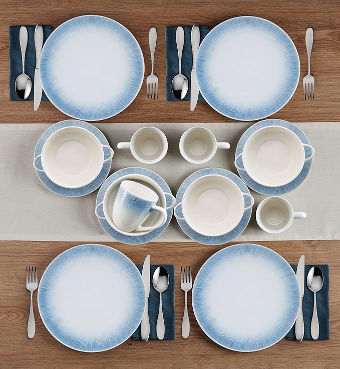 Pfaltzgraff Logan 16 Piece Dinnerware Set Service for 4 Blue Ombre