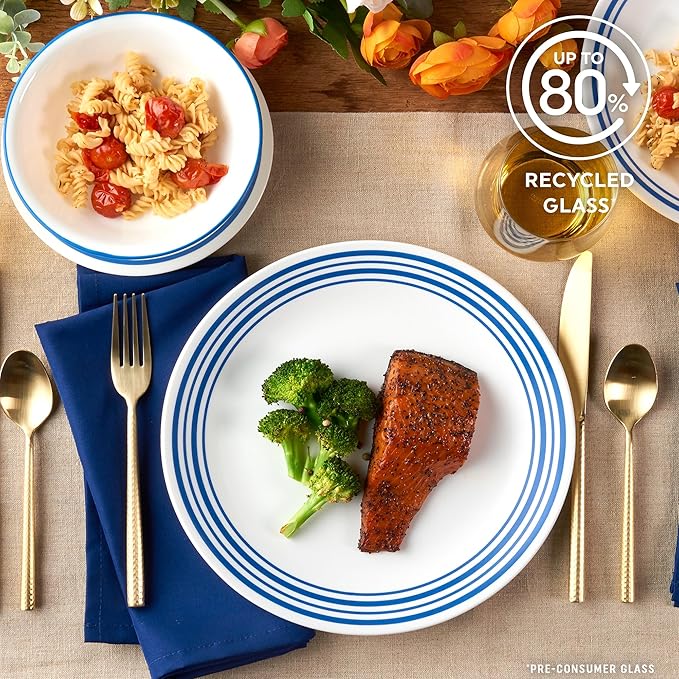Corelle Vitrelle 18 Piece Glass Dinnerware Sets Service for 6 Triple Layer Chip &amp Crack Resistant Glass Plate and Bowl Sets Laila