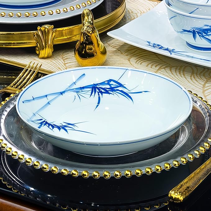 Fine Bone China Dinnerware Set Porcelain &ampCeramic Dinnerware SetsBone Stoneware &amp Ceramic Cookware Tableware Set Includes Dinner Plates|Spoons|Pasta Bowls|Soup Pot|Chopsticks (32 PCS)
