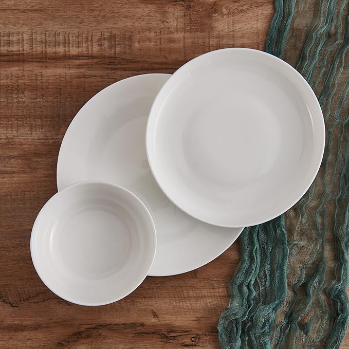 Mikasa Macie Bone China Lightweight Chip Resistant 12 Piece Dinnerware Set Service for 4 White