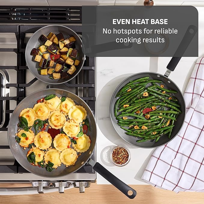 T-Fal Ultimate Hard Anodized 12-Piece Ceramic Nonstick Cookware Set Oven Safe Up to 400°F Ceramic Pots and Pans Set Frying Pans Saucepan Stockpot Cooking Utensils Grey