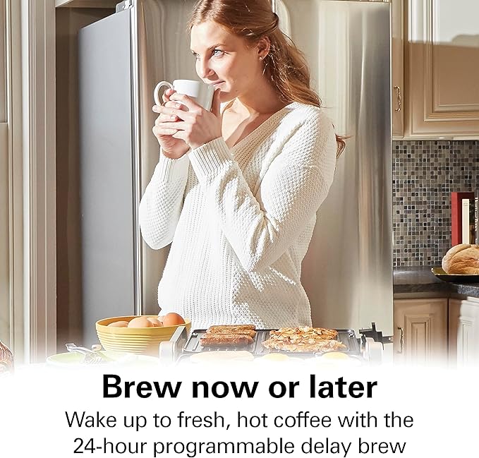 Hamilton Beach 14 Cup Programmable Coffee Maker with Easy Measure Light Up Reusable Filter Removable 70 Oz. Water Reservoir Black and Stainless Steel