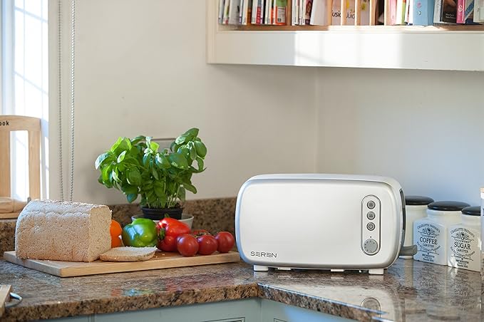 BergHOFF Seren Side Loading Toaster with Cool Touch Exterior and Removable Crumb Tray White Without Serving Tray