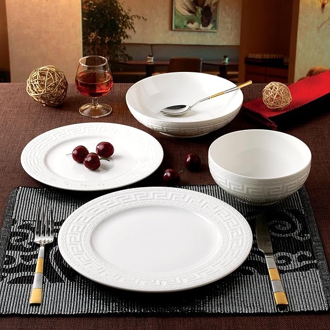 Joseph Sedgh Collection 16-piece Porcelain Dinnerware Set Service for 4 Greek Key White