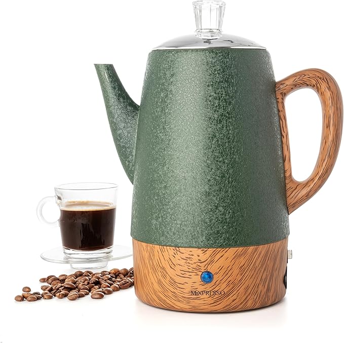 Mixpresso 10 Cup Percolator Coffee Pot Electric Stainless Steel Coffee Percolator Electric With Keep Warm Function Classic Perculator Pot With Removable Basket for Home or Office - Shiny Green