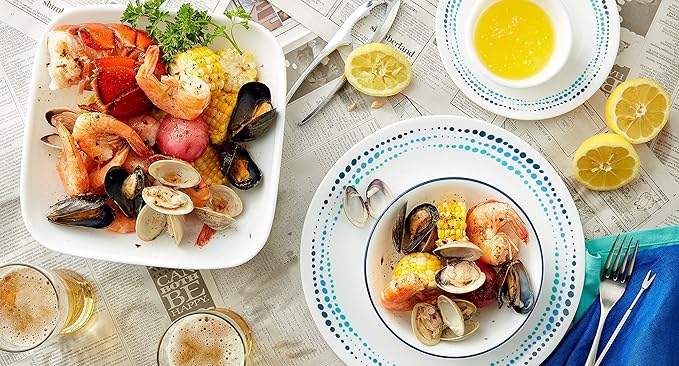 Corelle Dinnerware Set (12pc Set Ocean Blues)-Dinner Set for 4 Includes 4 x: Plates Side Plates &amp Bowls 3 X More Durable Half The Space &amp Weight of Ceramic up to 80% Recycled Glass (1146