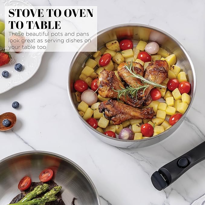Country Kitchen Cookware Set with Removable Handle Oven &amp RV Safe Pots and Pans Set Stainless Steel Original