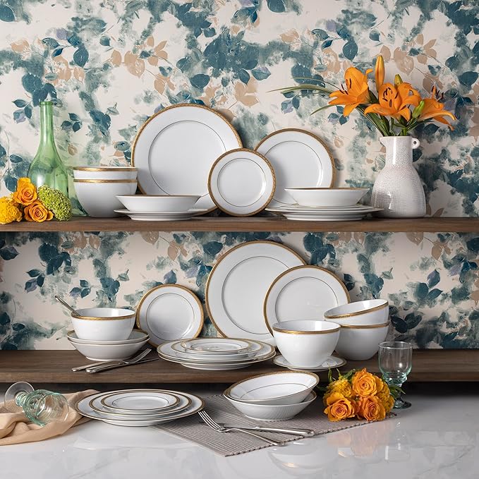 Noritake Charlotta Gold 30-Piece Dinnerware Set Service for 6