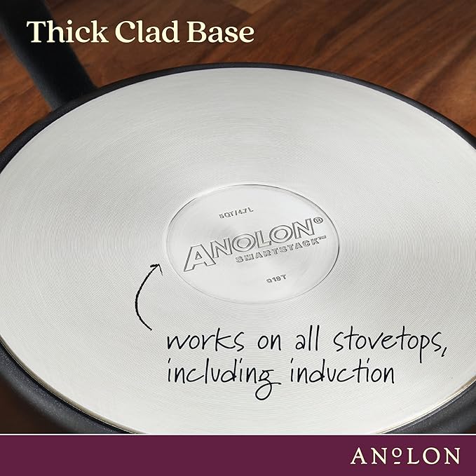 Anolon SmartStack Hard Anodized Nonstick Induction Nesting Cookware/Pots and Pans Set Dishwasher Safe 9 Piece - Black